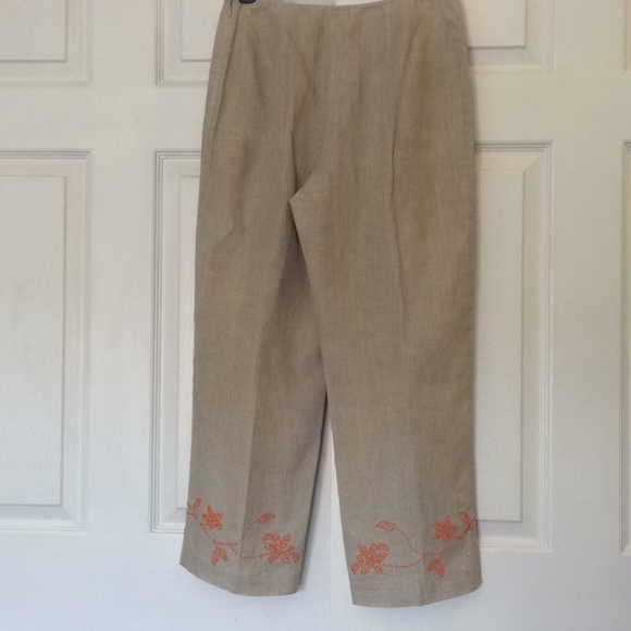 Ann Taylor LOFT linen crop pants w/  orange beads - Picture 3 of 8